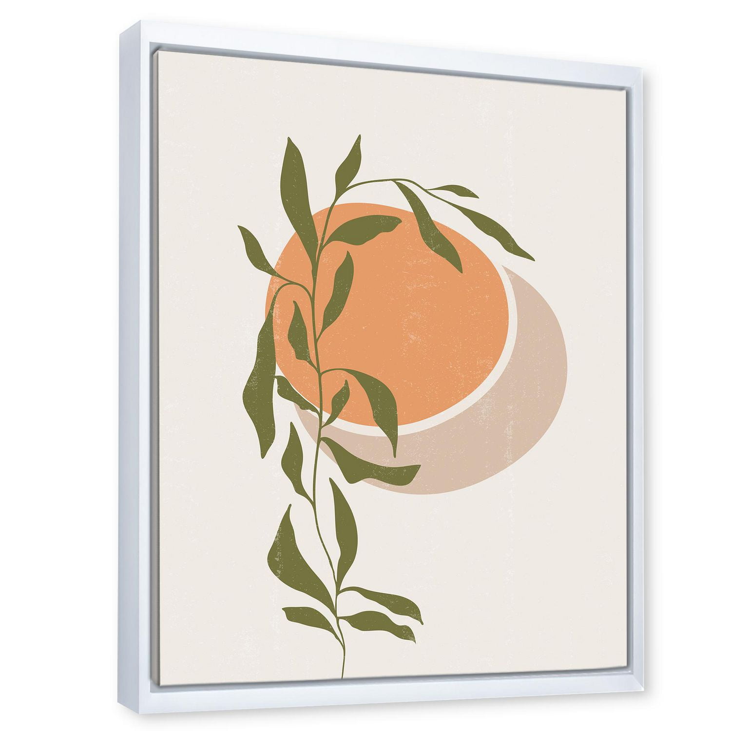Designart Soleil et lune orange abstraits avec des feuilles tropicales ART MURAL À CADRE FLOTT