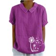 thumbnail image 2 of Jsaierl Chemises en Lin d'Été pour Femmes Imprimé Pissenlit Col à Revers Manches Courtes Blouses Simples Décontractées Polyvalentes, 2 of 4