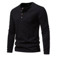 thumbnail image 2 of KIHOUT Chandails Molletonnés Hommes Décontracté Chandail à Enfiler Manches Longues Col Rond T-Shirt Hauts Blouse BK/L2, 2 of 5