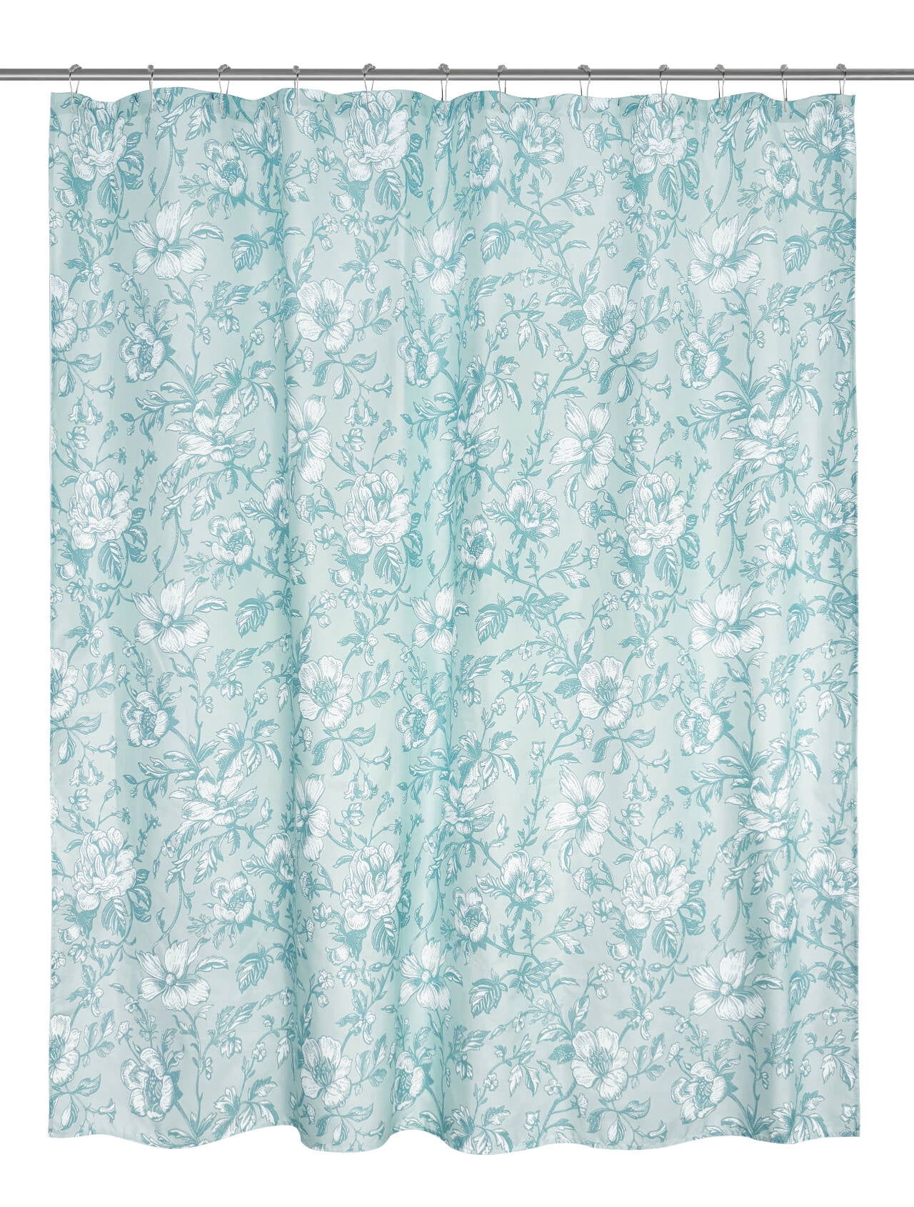 Ensemble de salle de bain Mainstays de 16 pièces à fleurs bleues – Rideau de douche en tissu avec tapis, crochets, distributeur de savon et plateau