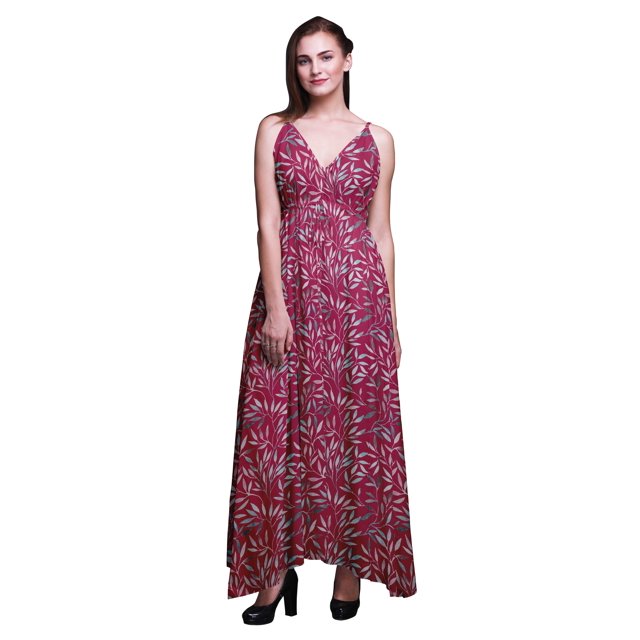 Bimba Floral Ladies Printed Resort Maxi DrawstringDressSpaghetti Strap Beach Wear-Medium