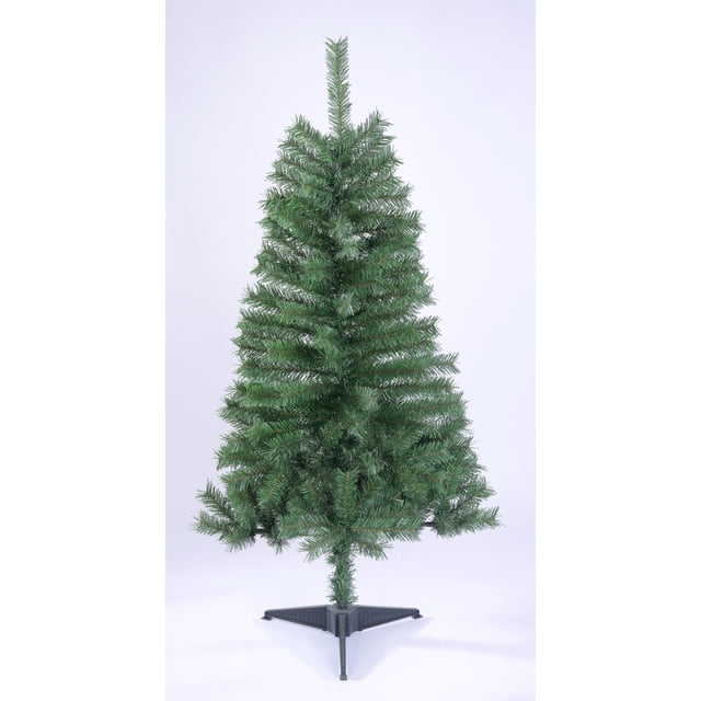 4-foot unlit artificial Destin fir Christmas tree with dense green branches and a black plastic stand