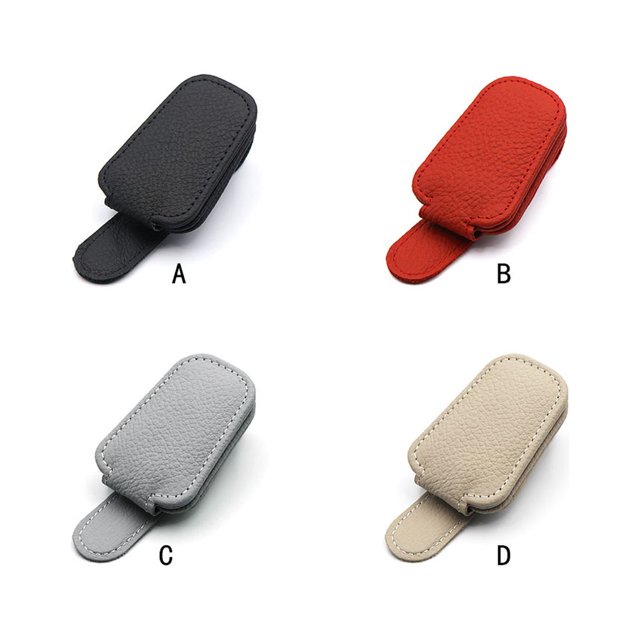 Becaristey Leather Car Glasses Clip Universal Auto Sun Shadow Storage Case Automotive Interior Ticket Key Holder Gray 1Set