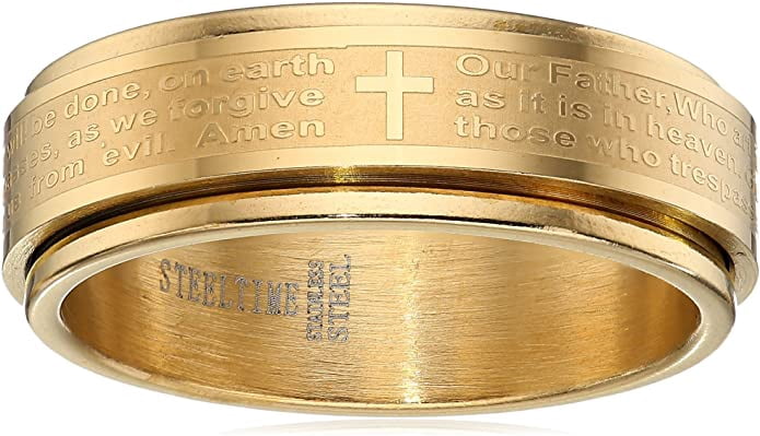 Collection Steeltime Bague pour Homme Plaquée Or 18k Our Father Prayer Spinner Band