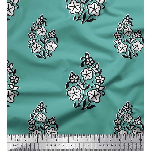 Soimoi Poly Georgette Fabric Leaves & Floral Block Decor Fabric Printed Yard 52 Inch Wide