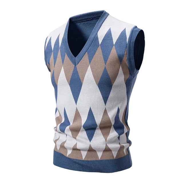 Birdeem Man Color Match Knit Tartan V-Neck Waistcoat