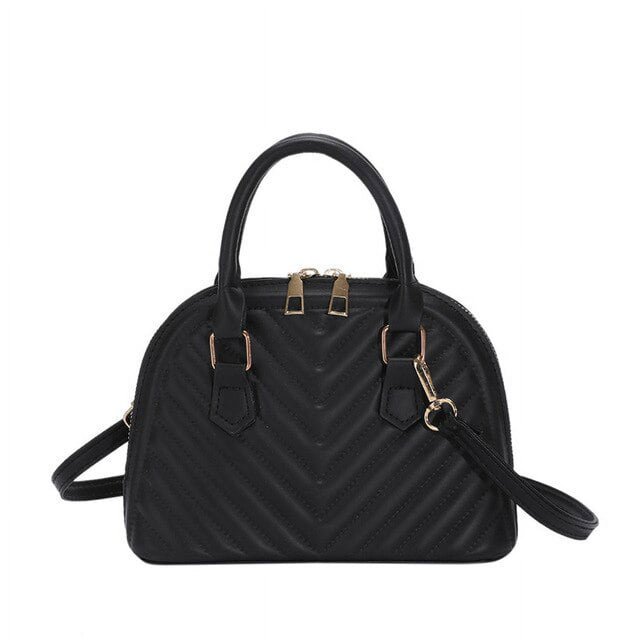 LinYooLi Fashion Shell Shoulder Bag Striped Pu Leather Handbags Crossbody Bags For Women Small Tote Top Handle Bag