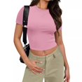 thumbnail image 2 of Yuyuzo Hauts de Sortie pour Femmes Manches Courtes Haut Court Col Rond T-Shirts Basiques Ajustés Extensibles, 2 of 7