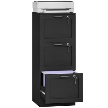 HOMCOM Office File Cabinet with 3 Drawers, Vertical Filing Cabinet, Black