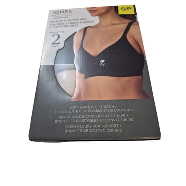 Jones New York Women's Wire-Free Smooth Comfort Bra 2-Pack - Seamless Stretch, Convertible Straps Black & Sand S/P 32B, 32C, 34B
