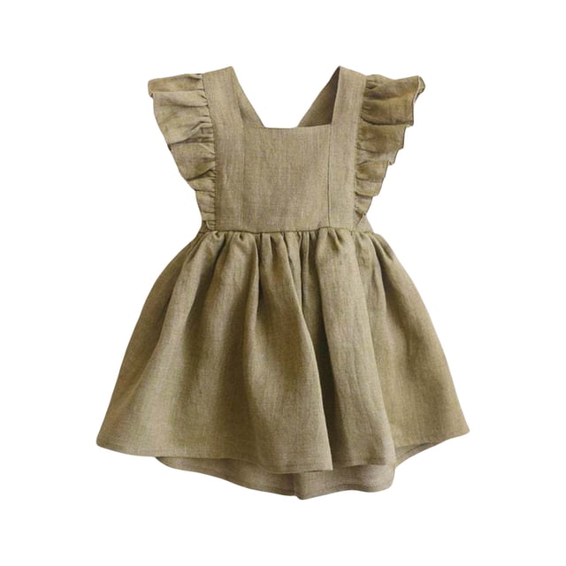 AJIWYH Robe d'Été pour Tout-Petite Fille à Manches Volantées en Lin et Coton, Unie, Imprimée, à Volants, Mignonne, Princesse, Dos Nu, Verte, 6-12 Mois