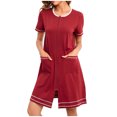 thumbnail image 1 of Penkiiy Robe Zippée pour Femme à Manches Courtes Peignoir Doux Fermeture Éclair devant Chemise de Nuit Tenue de Détente avec Poches P Rouge, 1 of 6
