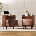 thumbnail image 3 of GUNAITO Nightstand set of 2 with Charging Station Bedside Table with LED Light Wood Nightstand with Wave Texture Drawers End Table with USB Ports and Outlets for Small Space Walnut 2pcs, 3 of 11