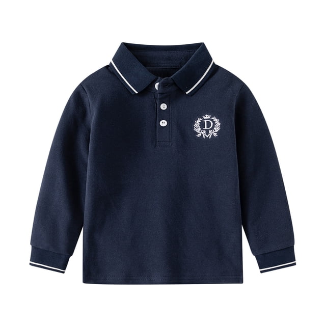 MIASHUI Chemise à Manches Longues pour Garçons Filles Col à Revers Boutons Hauts d'École, Marine, 1-2 Ans
