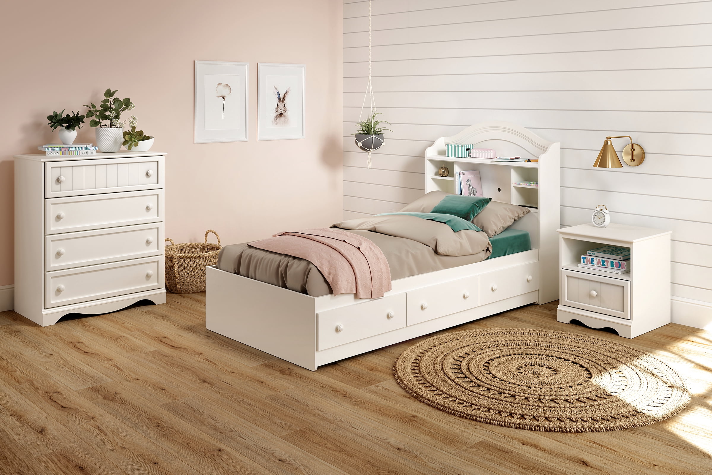 Lit matelot 3 tiroirs Simple, fini Blanc solide, collection Savannah de Meubles South Shore