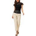 thumbnail image 2 of INSPIRE CHIC Women's Keyhole Back Top Short Sleeve Stand Collar Semi Sheer Blouse M Black, 2 of 7