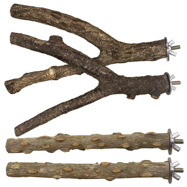 4 Piece Wood Bird Perch Wooden Hanging Toy Perch Toy For Conure Budgie And Other Small Birds