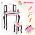 thumbnail image 3 of Costway Kids Vanity Set Toddler Makeup Table & Stool with Tri-folding Mirror Drawer Pink&Black, 3 of 10