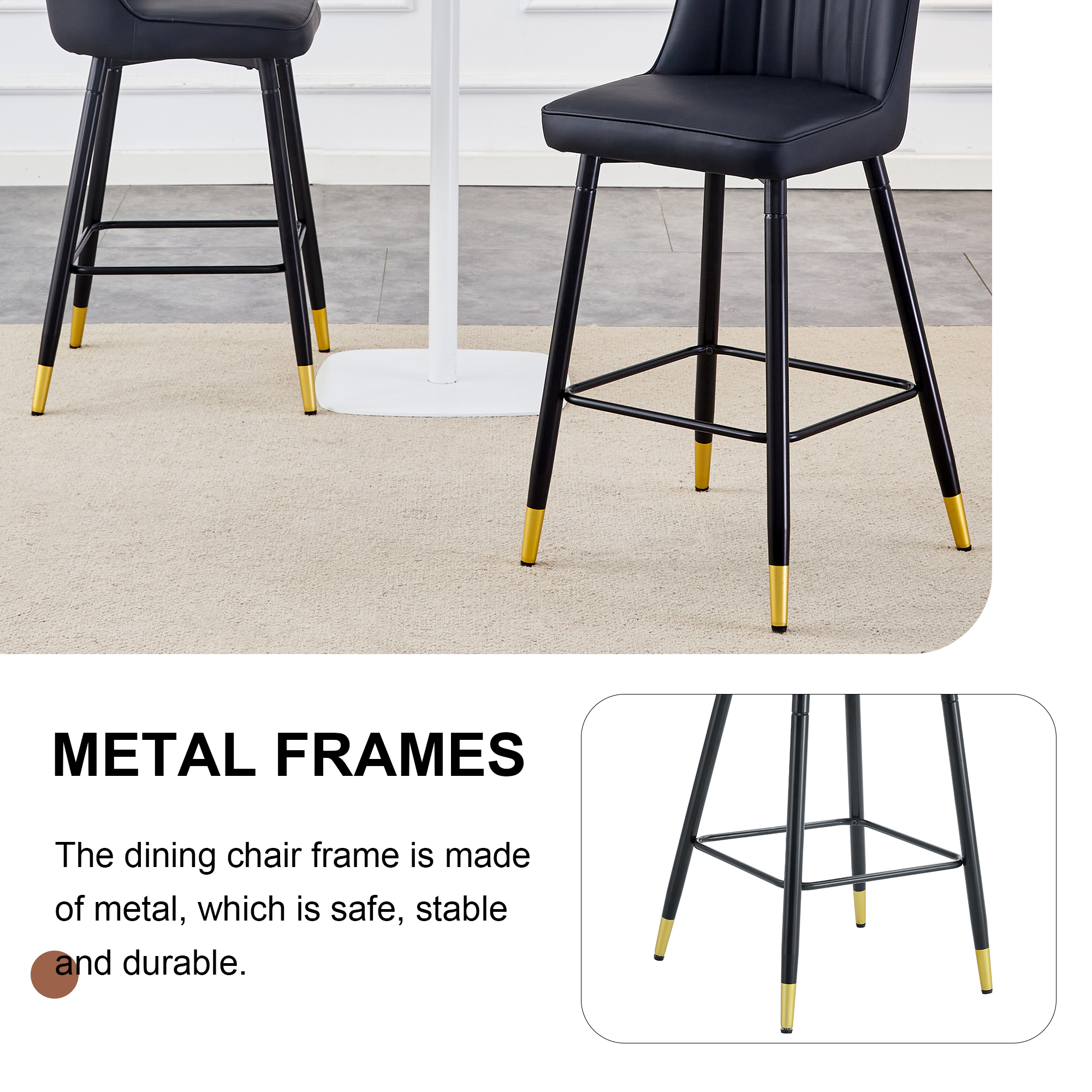Ensemble de 2 chaises de bar Noble House, hauteur 100 cm, cuir PU noir