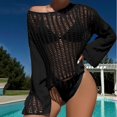 thumbnail image 2 of Pompotops Haut de Bikini de Plage en Tricot Ajouré à Manches Longues et Col Rond Uni pour Femme Liquidation, 2 of 5