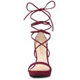 thumbnail image 2 of BLISSFUL STEP Sandales pour Femmes Talons Aiguilles Talons Plateforme Sandales à Lacets Bourgogne 7, 2 of 4
