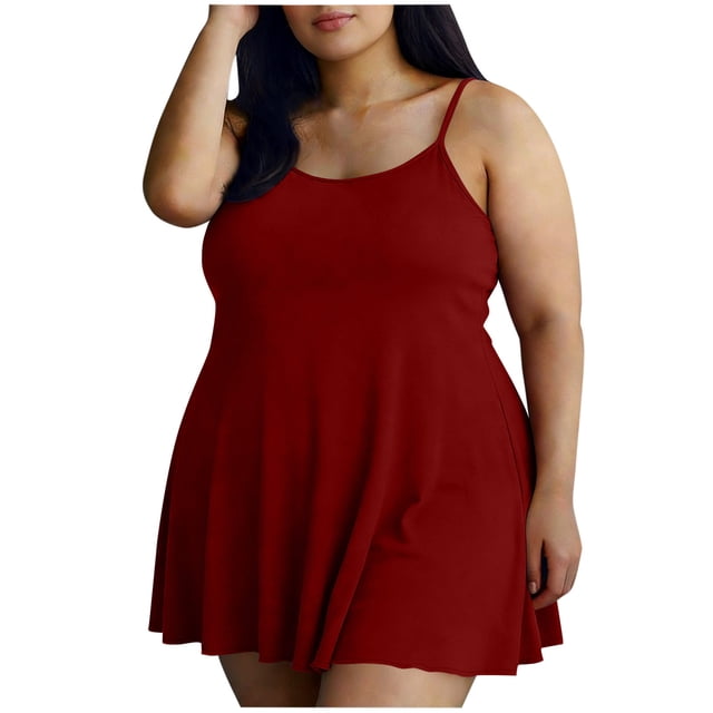 Pyjama d'Été pour Femmes Grande Taille Nuisette à Bretelles Spaghetti pour Femmes Chemises de Nuit Douces et Extensibles Tenue de Détente Robe Courte Tenue de Nuit Rouge 4TG