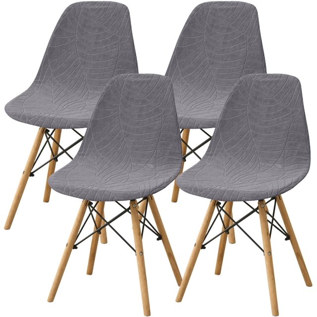 Shell Dining Room Chair Slipcovers Set of 2/4/6,Stretch Modern Armless Lounge Chair Slipcovers Protector for Kitchen Dining Living Room(Dark Gray,4Pcs)