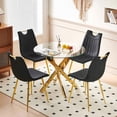 thumbnail image 3 of Noble House Round Dining Table,Glass Dining Table,gold metal X-shaped frame,glass table top,Golden, 3 of 10