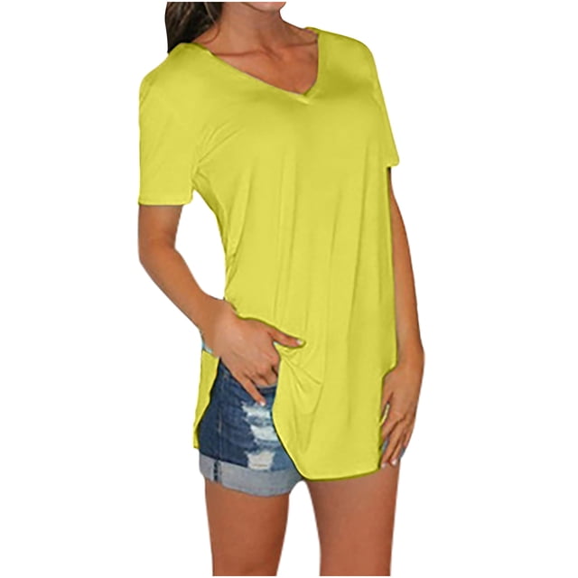 CEHVOM Fashion Woman V-Neck Short Sleeve Tops T-Shirt Summer Solid Loose Blouse