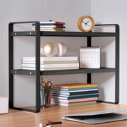 Double-Tier Desk Organizer, Tiered Storage Shelf, Metal Glass, Office Home Use, Computer Desk Accessory, Bookshelf Organizer