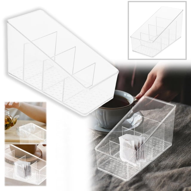 Oleegame 1PC Produce Storage Tea Bag Organizer Clear Plastic Tea Bag Holder Tea Bag Box Storage Coffee Condiment Organizer Sugar Packet Holder For Home Cabinet Kitchen Countertop Clear