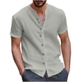 thumbnail image 2 of TIMIFIS Mens Short Sleeve Top Cotton Linen T Shirts Beach Solid Short Sleeve Shirts V-neck Button Closure Tops Blouse - Spring/Summer, 2 of 6