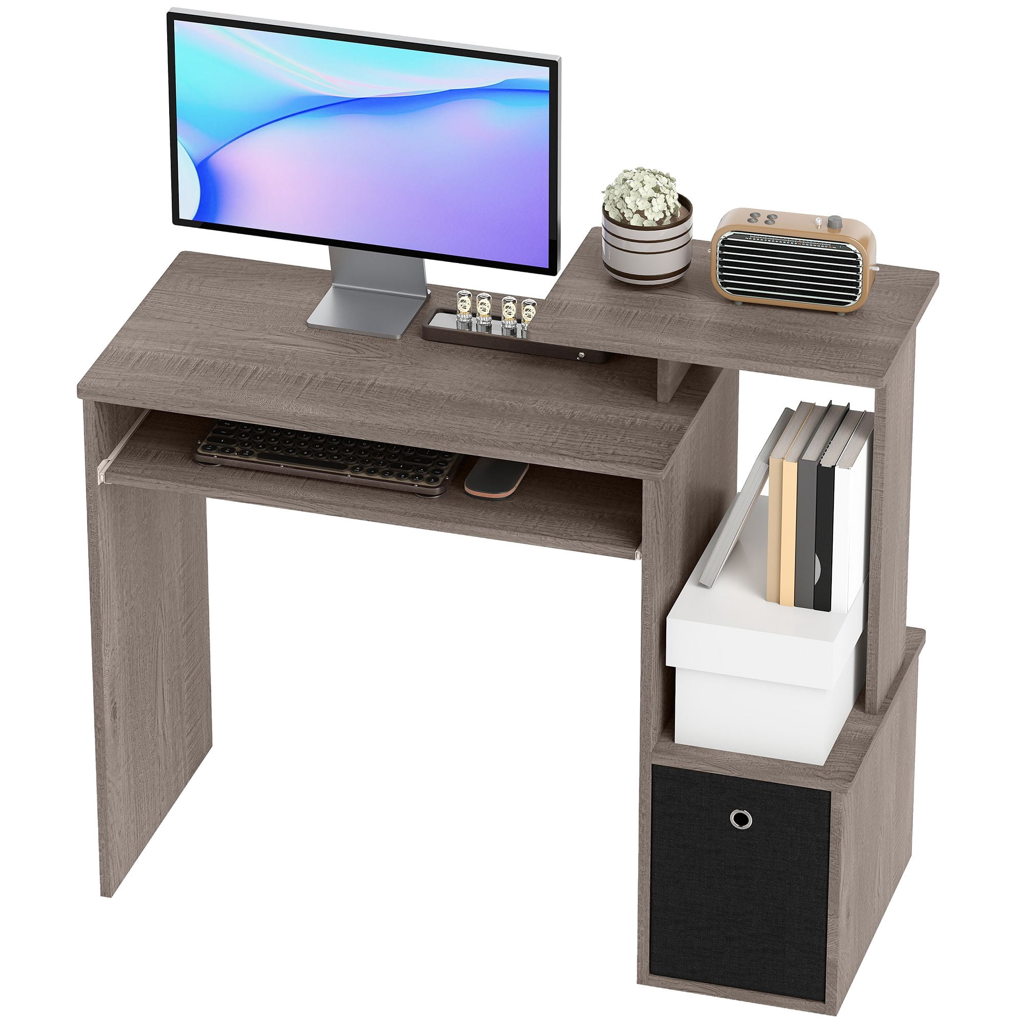 Computer Desk with Sliding Keyboard Tray Storage Drawer Shelf Home Office Workstation Grey