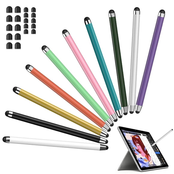 MEKO Stylus Pens for Android, 10-pack 2-in-1 Universal Capacitive Stylus Pens for iPad, iPhone, Samsung, Tablets, All Universal Touch Screen Devices- Includes 20 Replacement Nibs