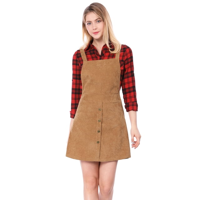 INSPIRE CHIC Robe Salopette Tablier Trapèze en Velours Côtelé à Bretelles pour Femme