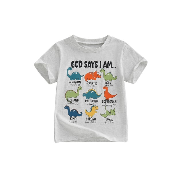 Argulvti T-Shirt d'Été pour Petits Garçons, Manches Courtes à la Mode, Col Rond, Imprimé de Lettres Dinosaure