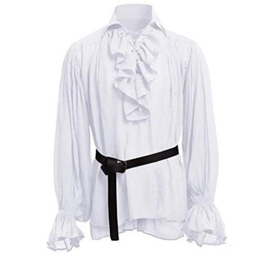 Lefu Retro Men Gothic Shirt Top Victorian Medieval Ruffle Pirate Puff Sleeve Bandage