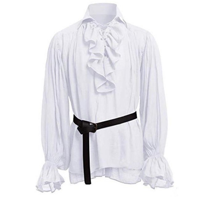 Lefu Retro Men Gothic Shirt Top Victorian Medieval Ruffle Pirate Puff Sleeve Bandage