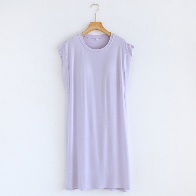 Chemises de Nuit pour Femmes Blouse Unie Décontractée Mode Col Rond Régulière Sans Manches Vêtements de Nuit Chemises de Sommeil