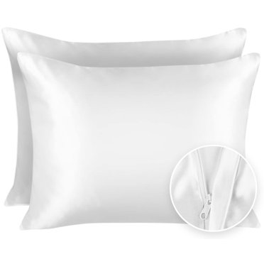 ShopBedding Taie d'Oreiller en Satin pour les Cheveux et la Peau Taies d'Oreiller en Soie Lot de 2 Taies d'Oreiller en Satin de Luxe avec Fermeture Éclair Taie d'Oreiller en Satin King Taie d'Oreiller en Soie pour les Cheveux et la Peau Lot de 2 Blanc