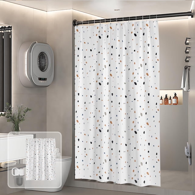 Waterproof Fabric Shower Curtain with Liner | Hook Free Split Design | Blue Floral Modern Pattern | Opaque Privacy Shading | Ventilated Sheer Window | 1 Panel