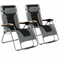 thumbnail image 1 of Gymax 2PCS Folding Chair Padded Lounge Chair w/ Beech Armrests Grey, 1 of 8