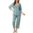 thumbnail image 1 of INSPIRE CHIC Pyjama de Nuit en Satin pour Femme, Col en V, Dentelle, Tenue de Détente, Ensemble de Pyjama, S Bleu Clair, 1 of 6