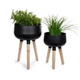 thumbnail image 1 of Truu Design Large Decorative Metal Planters with Wooden Leg, 1 of 7