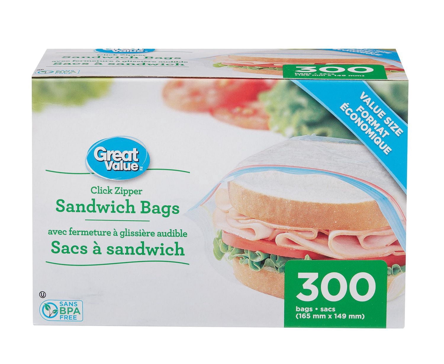 Great Value , Sacs à Sandwich, 300 Sacs