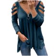 thumbnail image 1 of PVCS Femmes Décontracté Manches Longues Col en V Fermeture Éclair Ajouré T-Shirt Blouse Hauts, 1 of 9