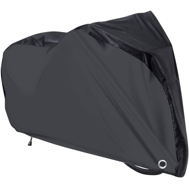 Housse de Vélo Imperméable, Housse de Bicyclette Extra Robuste, Bâche de Rangement Légère pour Vélo d'Extérieur Montrée de Couleur Noire avec design Ajusté. Fabriquée en Taffetas de polyester à Haute Densité avec Revêtement PU, Elle Offre une protection Résistante aux Intempéries, à la Poussière et aux UV. la Housse Présente un Ourlet Élastique pour un Ajustement Sécuritaire et des Trouées Métalliques pour une Sécurité Accrue. Convient aux Vélos de Montagne, aux Vélos de Ville et aux Trottinettes. Dimensions : 200 cm L x 110 cm H x 70 cm L.