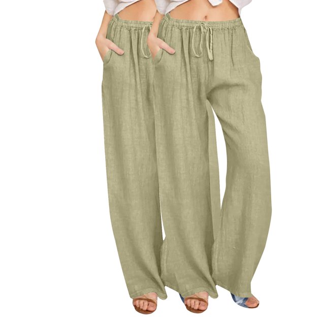 FNFYFH Clearance Ladies Plus Size Casual Long Linen Pants Solid