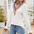thumbnail image 4 of CEHVOM T-shirt Mode Femme Col en V Manches Longues Ample Liquidation, 4 of 5