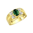 thumbnail image 3 of RYLOS Men's Rings 14K Yellow Gold Rings Classic Designer Style 8X6MM Oval Gemstone &  Diamond Ring Green Sapphire September Birthstone Rings For Men Size 8, 3 of 7